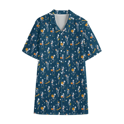 Funny Skeleton Party Pattern Print Cotton Hawaiian Shirt