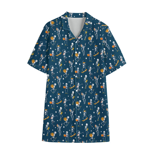 Funny Skeleton Party Pattern Print Cotton Hawaiian Shirt