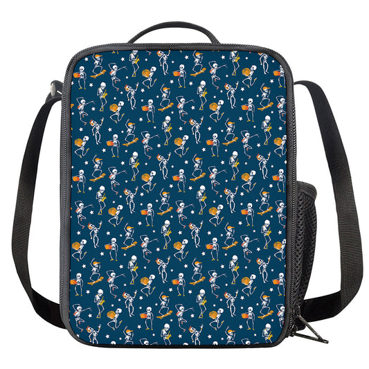 Funny Skeleton Party Pattern Print Crossbody Lunch Bag