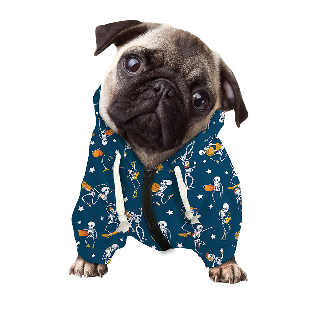 Funny Skeleton Party Pattern Print Dog Zip Up Hoodie