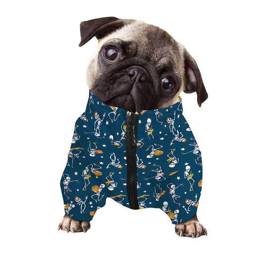 Funny Skeleton Party Pattern Print Dog Zip Up Jacket