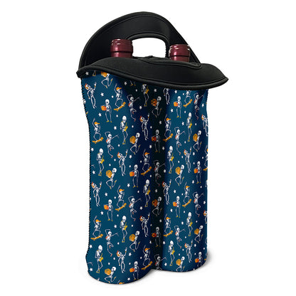 Funny Skeleton Party Pattern Print Double Neoprene Wine Tote