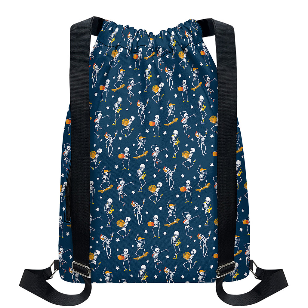 Funny Skeleton Party Pattern Print Drawstring Backpack