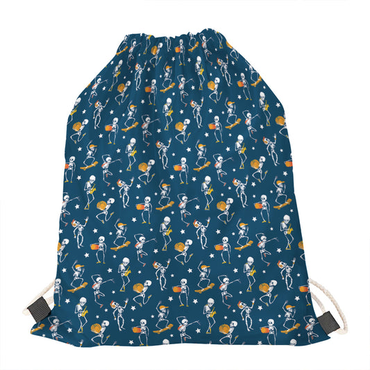 Funny Skeleton Party Pattern Print Drawstring Bag