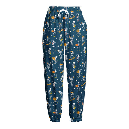 Funny Skeleton Party Pattern Print Fleece Lined Knit Pants
