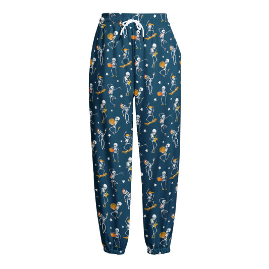 Funny Skeleton Party Pattern Print Fleece Lined Knit Pants