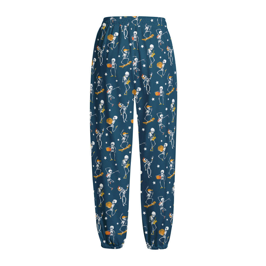 Funny Skeleton Party Pattern Print Fleece Lined Knit Pants