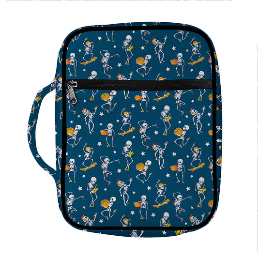 Funny Skeleton Party Pattern Print Front Pocket Bible Bag