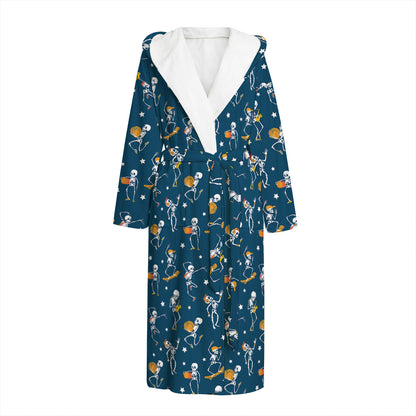 Funny Skeleton Party Pattern Print Hooded Bathrobe