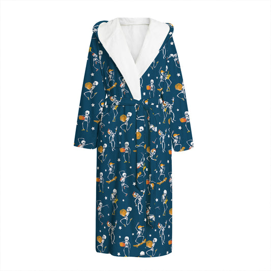 Funny Skeleton Party Pattern Print Hooded Bathrobe