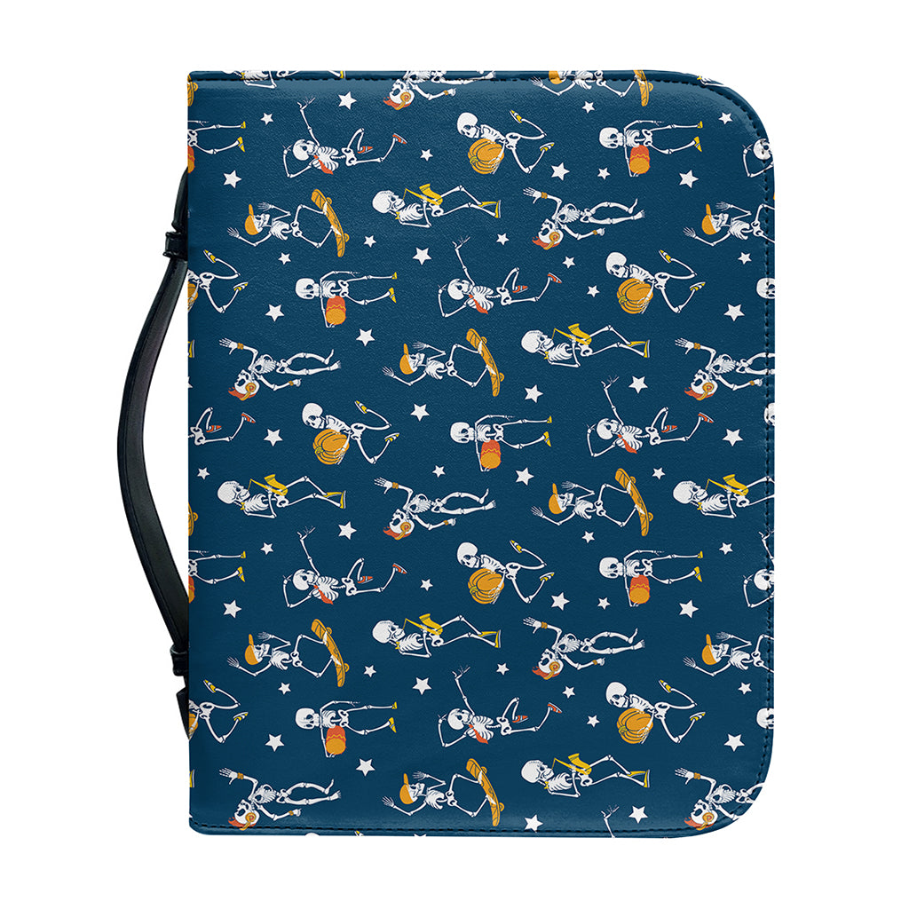 Funny Skeleton Party Pattern Print Leather Bible Cover