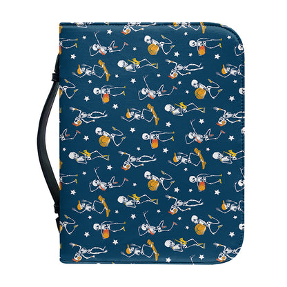 Funny Skeleton Party Pattern Print Leather Bible Cover