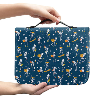 Funny Skeleton Party Pattern Print Leather Bible Cover
