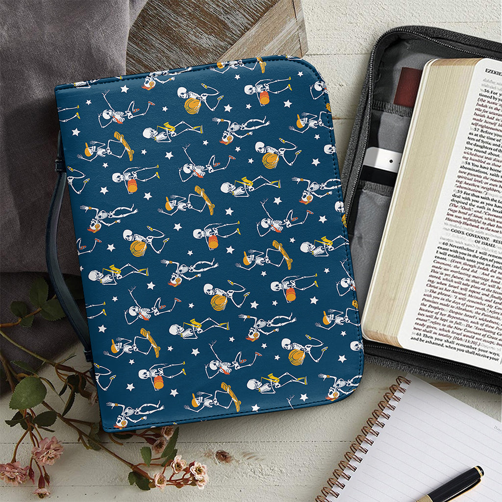 Funny Skeleton Party Pattern Print Leather Bible Cover