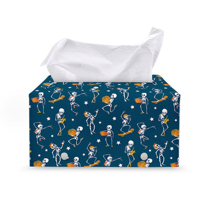 Funny Skeleton Party Pattern Print Leather Tissue Box Cover