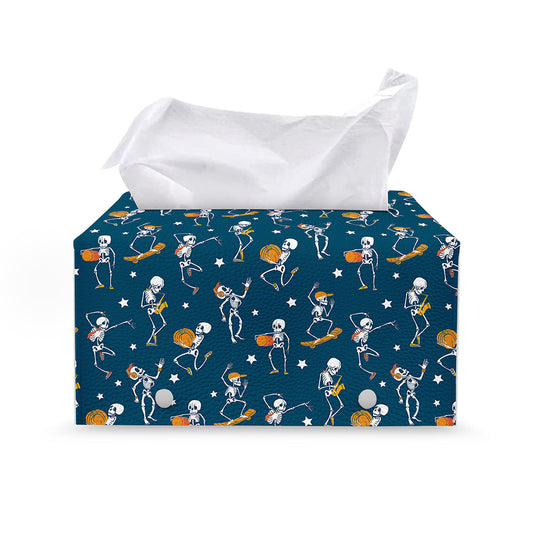 Funny Skeleton Party Pattern Print Leather Tissue Box Cover