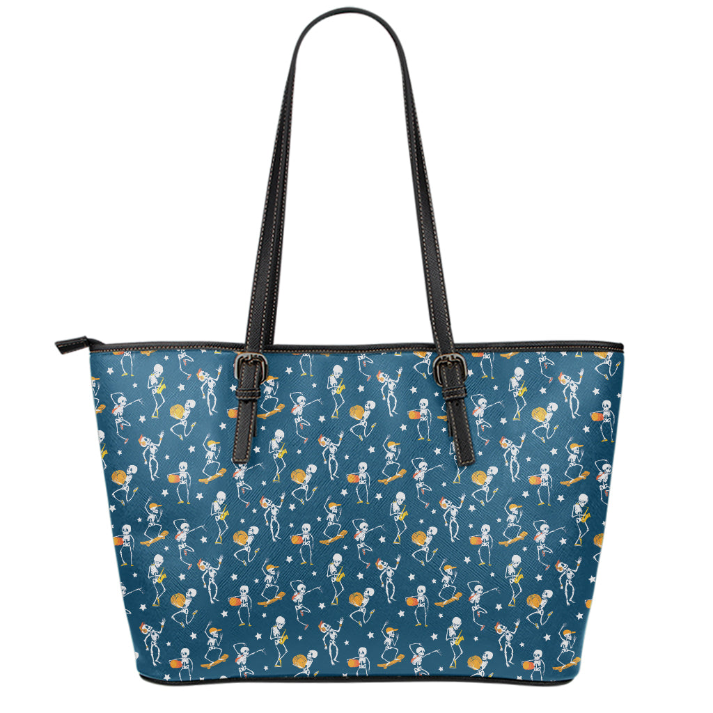 Funny Skeleton Party Pattern Print Leather Tote Bag