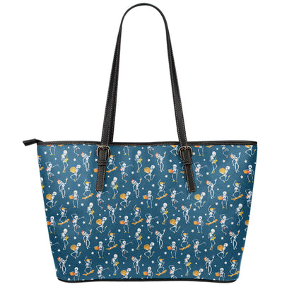 Funny Skeleton Party Pattern Print Leather Tote Bag