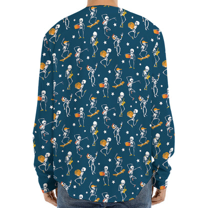 Funny Skeleton Party Pattern Print Long Sleeve Baseball Jersey