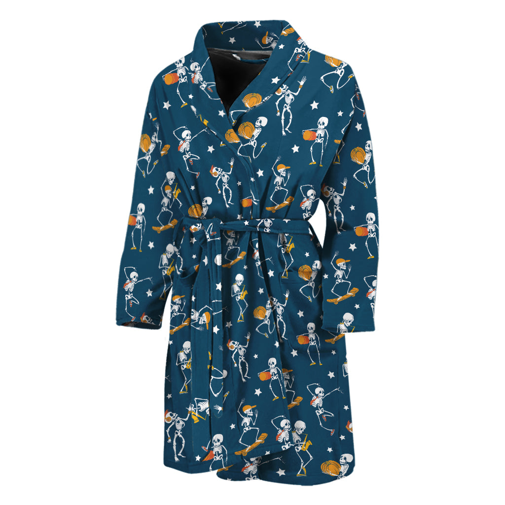 Funny Skeleton Party Pattern Print Men's Bathrobe