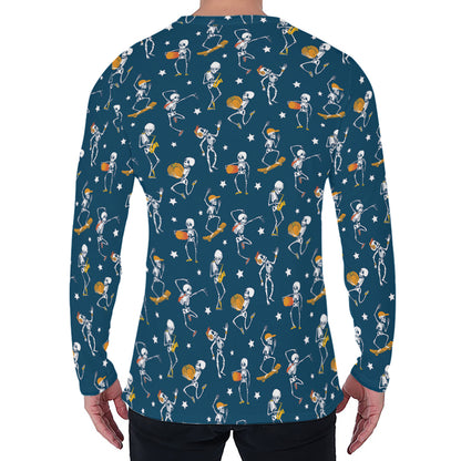 Funny Skeleton Party Pattern Print Men's Long Sleeve T-Shirt