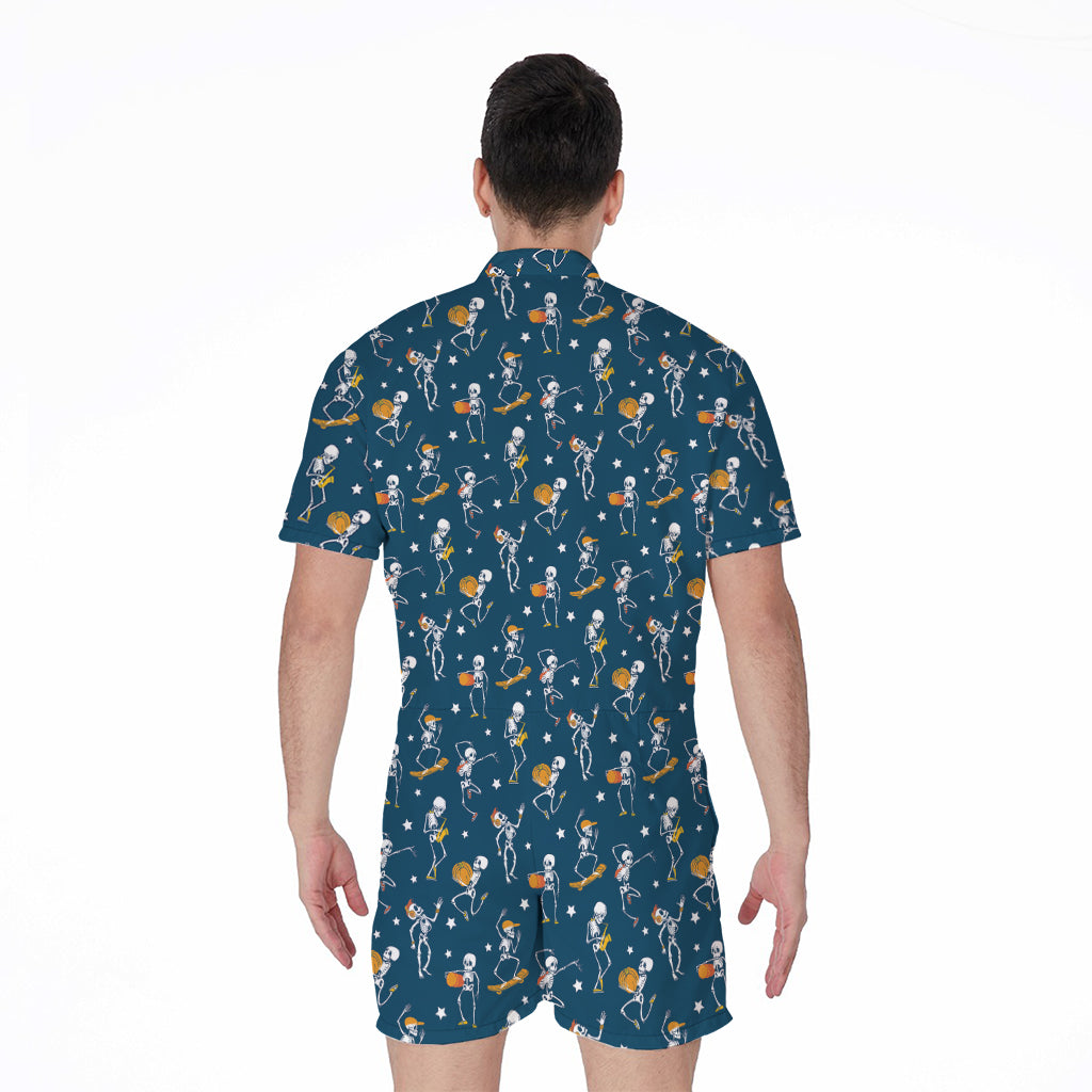 Funny Skeleton Party Pattern Print Men's Rompers