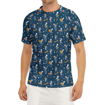 Funny Skeleton Party Pattern Print Men's Short Sleeve Rash Guard