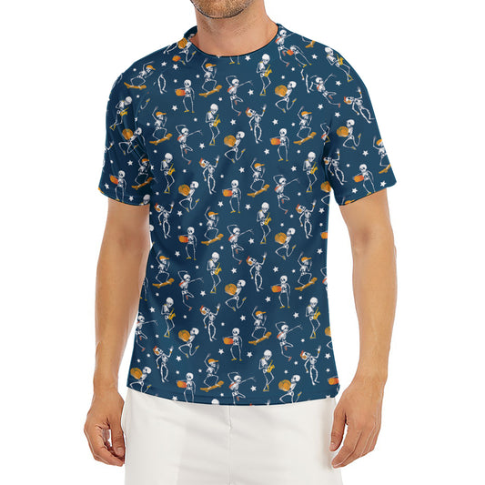 Funny Skeleton Party Pattern Print Men's Short Sleeve Rash Guard