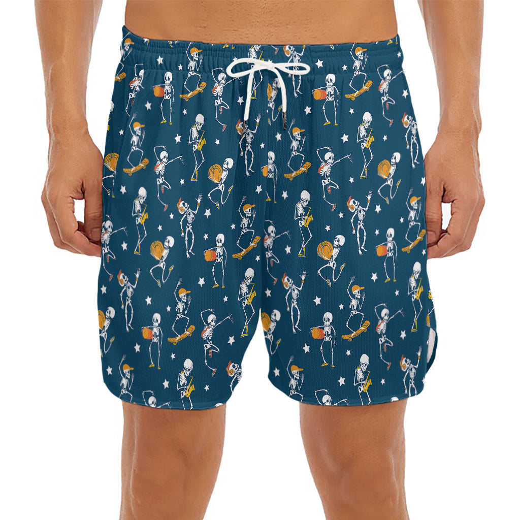 Funny Skeleton Party Pattern Print Men's Split Running Shorts