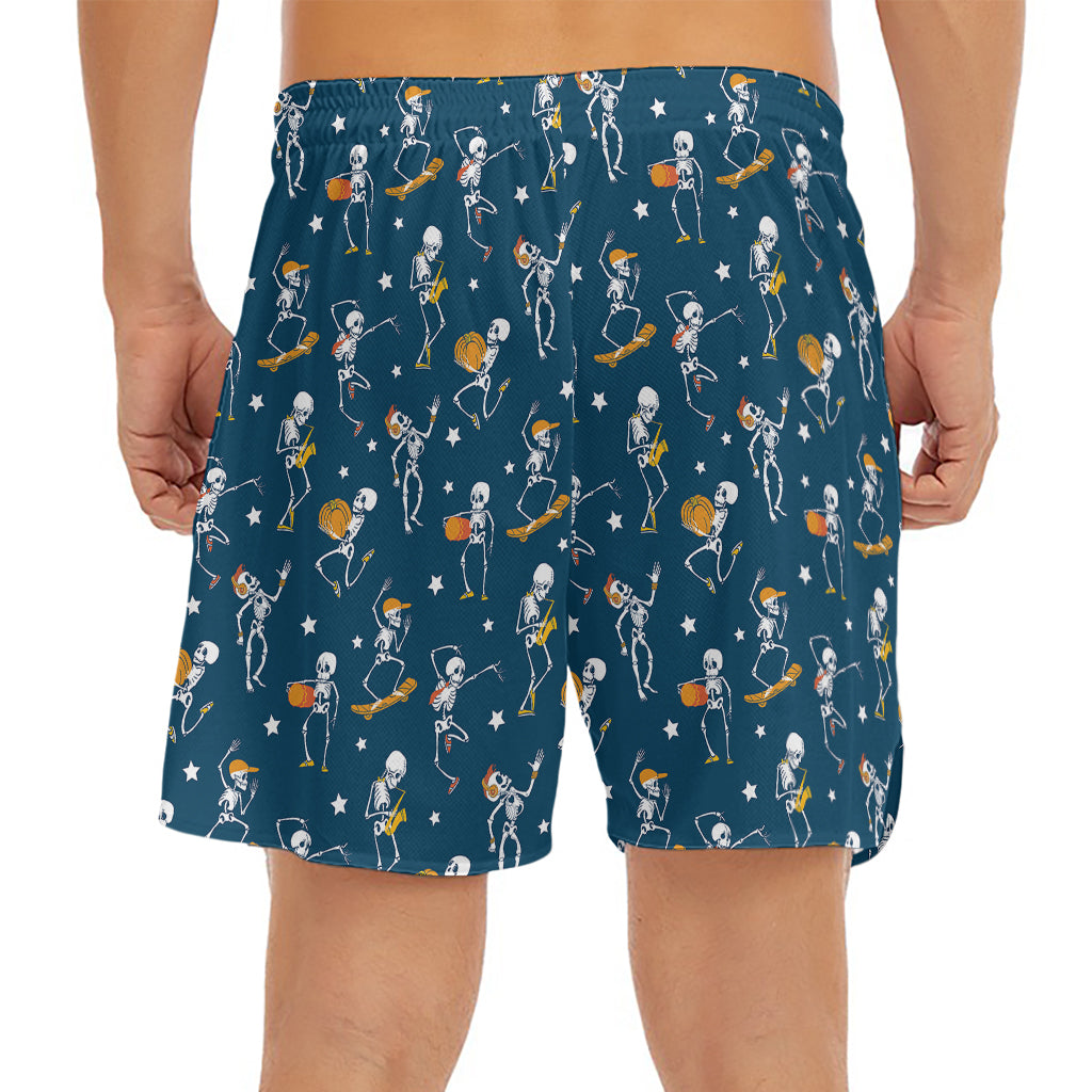 Funny Skeleton Party Pattern Print Men's Split Running Shorts