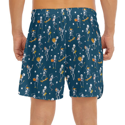 Funny Skeleton Party Pattern Print Men's Split Running Shorts