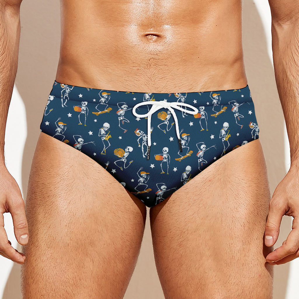 Funny Skeleton Party Pattern Print Men's Swim Briefs