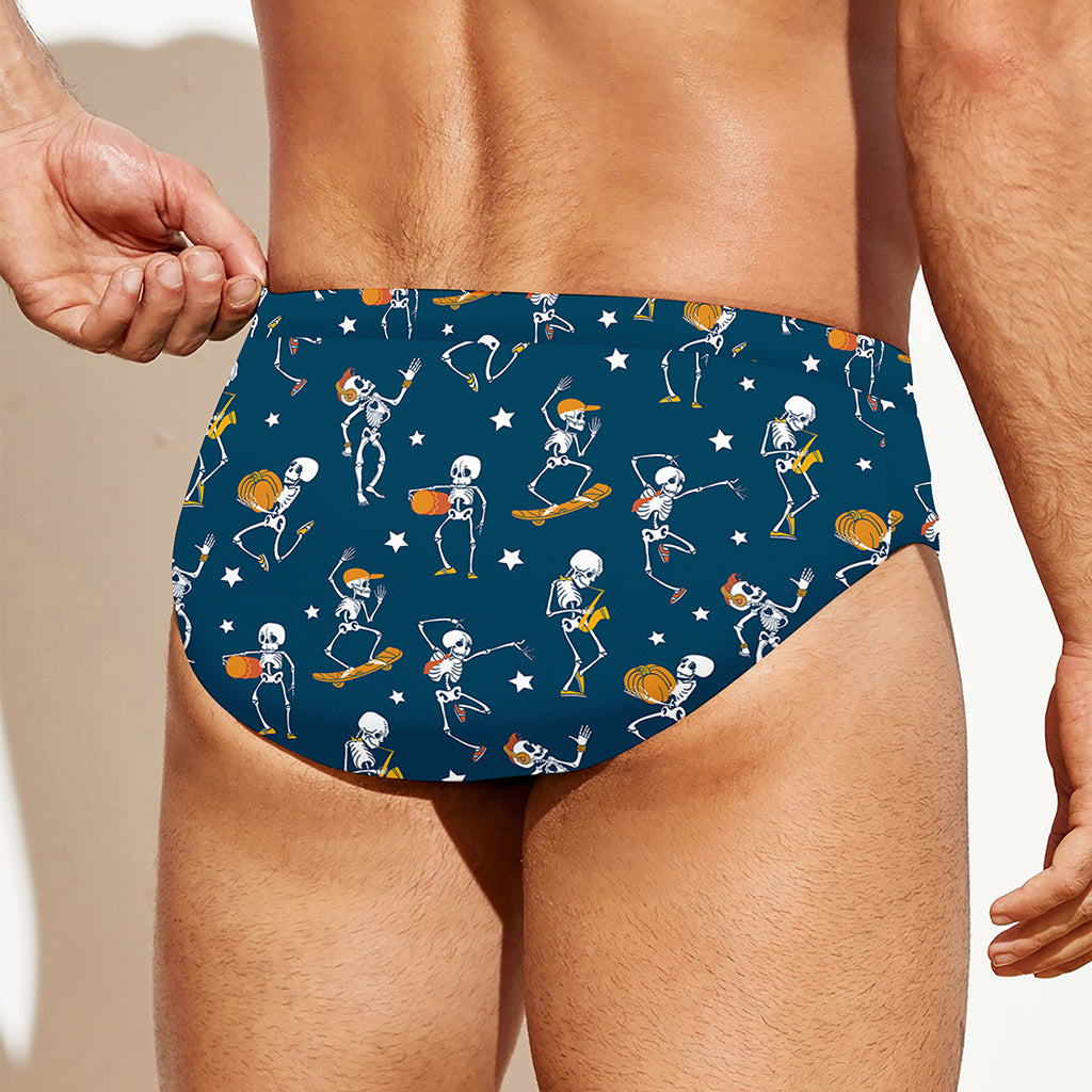 Funny Skeleton Party Pattern Print Men's Swim Briefs