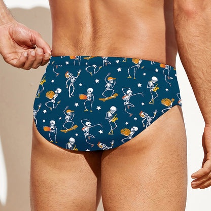 Funny Skeleton Party Pattern Print Men's Swim Briefs