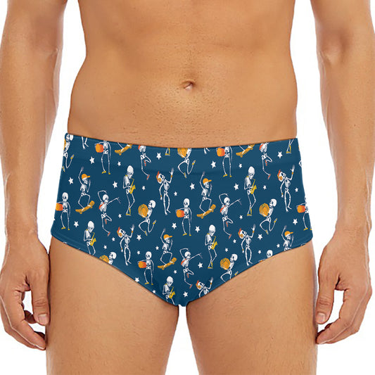 Funny Skeleton Party Pattern Print Men's Triangle Swim Briefs