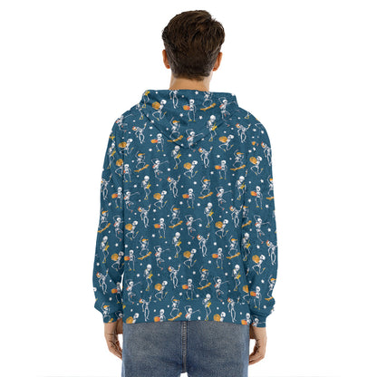 Funny Skeleton Party Pattern Print Men's Velvet Pullover Hoodie
