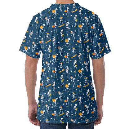 Funny Skeleton Party Pattern Print Men's Velvet T-Shirt