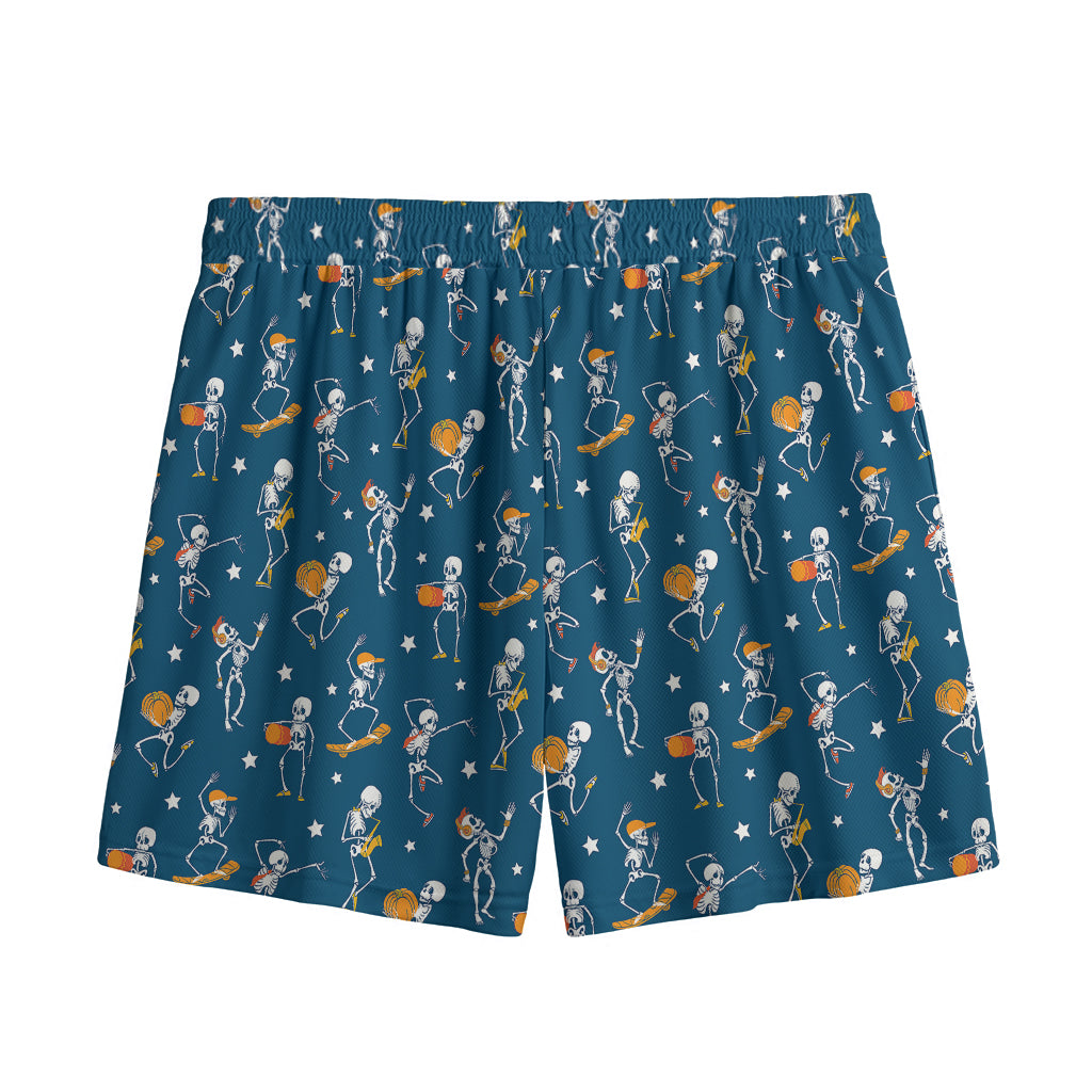 Funny Skeleton Party Pattern Print Mesh Shorts