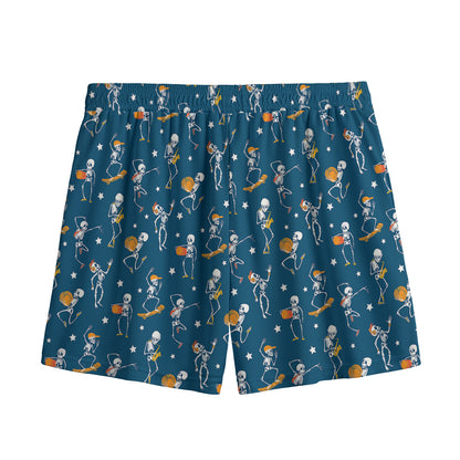 Funny Skeleton Party Pattern Print Mesh Shorts