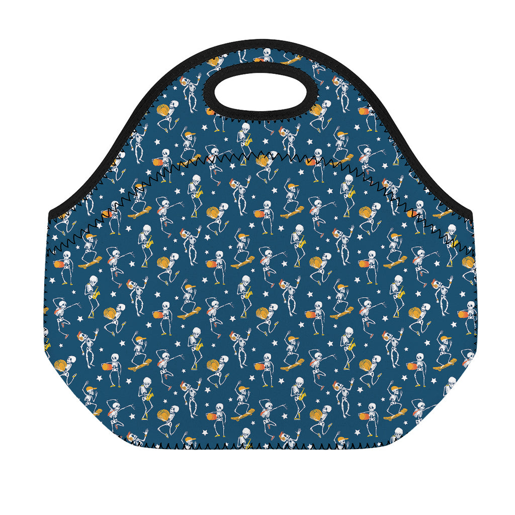 Funny Skeleton Party Pattern Print Neoprene Lunch Bag