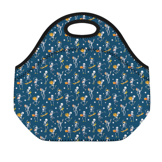 Funny Skeleton Party Pattern Print Neoprene Lunch Bag