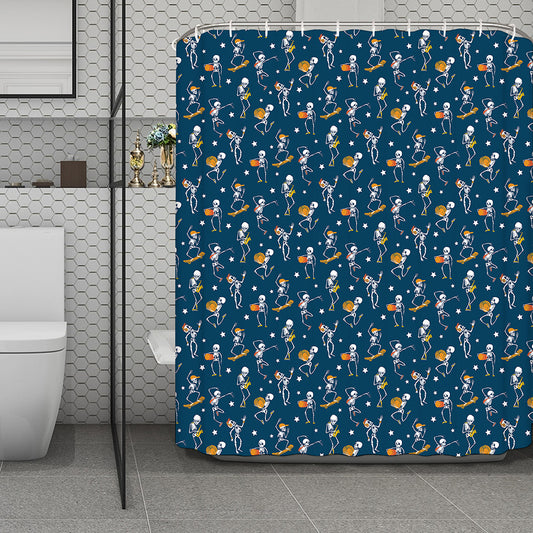 Funny Skeleton Party Pattern Print Polyester Shower Curtain