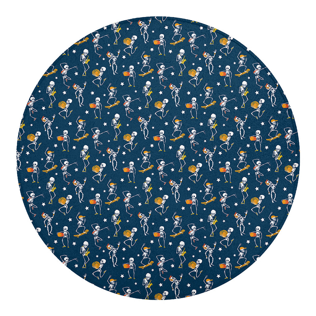 Funny Skeleton Party Pattern Print Round Blanket