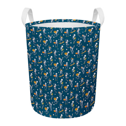 Funny Skeleton Party Pattern Print Round Laundry Basket
