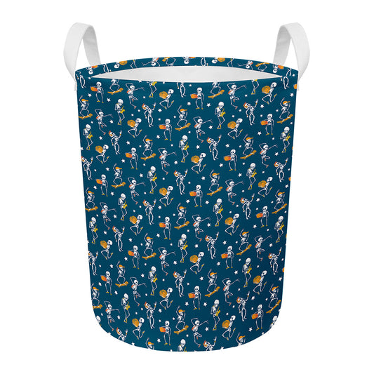 Funny Skeleton Party Pattern Print Round Laundry Basket