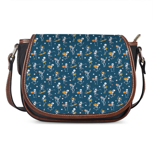 Funny Skeleton Party Pattern Print Saddle Bag