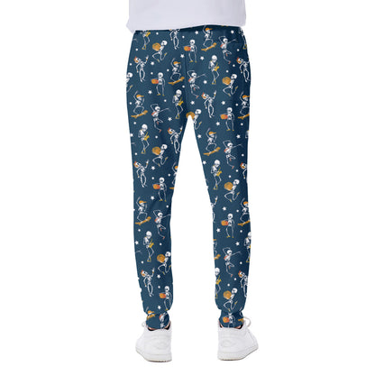 Funny Skeleton Party Pattern Print Scuba Joggers