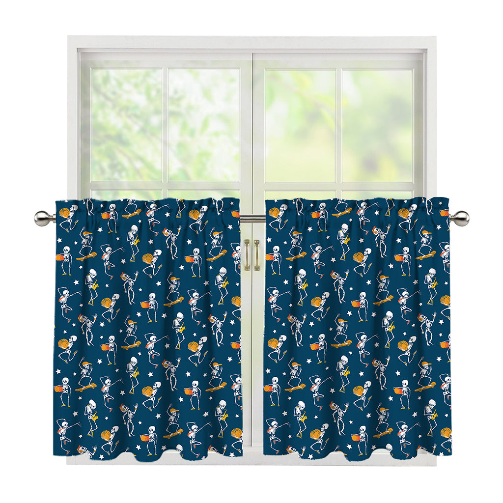 Funny Skeleton Party Pattern Print Tier Curtains