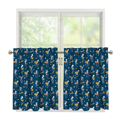 Funny Skeleton Party Pattern Print Tier Curtains