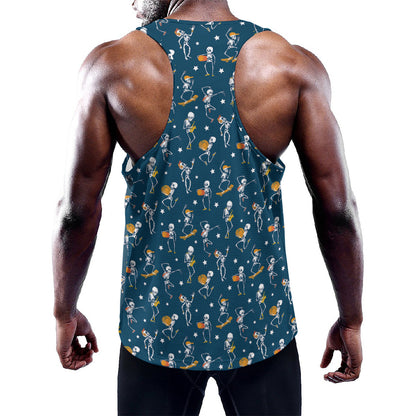 Funny Skeleton Party Pattern Print Training Tank Top